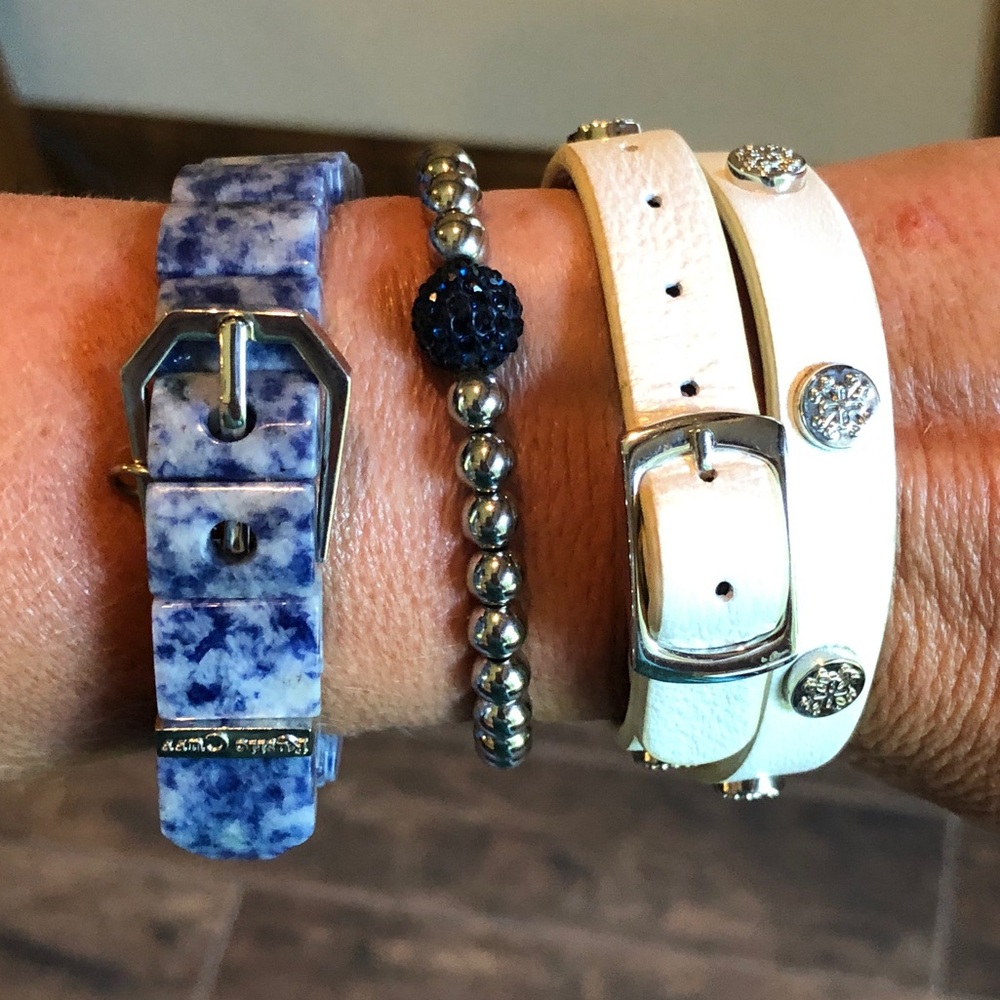 Set of three blue and white Rustic Cuff bracelets